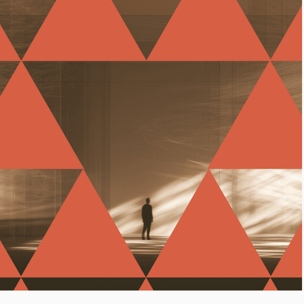 Terracotta triangle pattern over a figure in an atrium